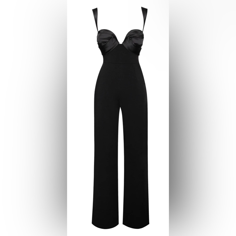 Miss Circle Black Satin and Crepe Jumpsuit